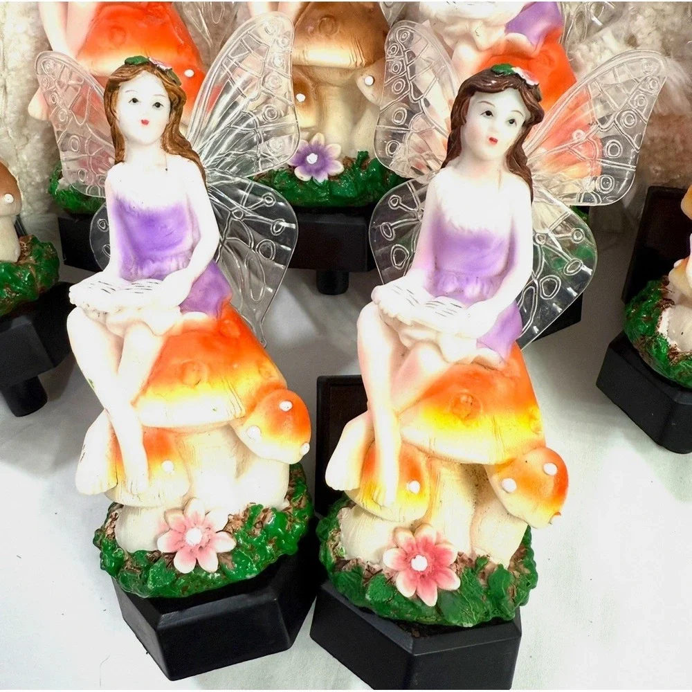 Fairy Solar Garden Stake Lights Whimsical Garden Fairy Mushroom Garden Lamps 5pc